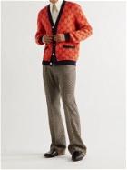 GUCCI - Slim-Fit Logo-Jacquard Wool and Cotton-Blend Cardigan - Orange