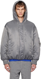 Solid Homme Gray Hooded Bomber Jacket