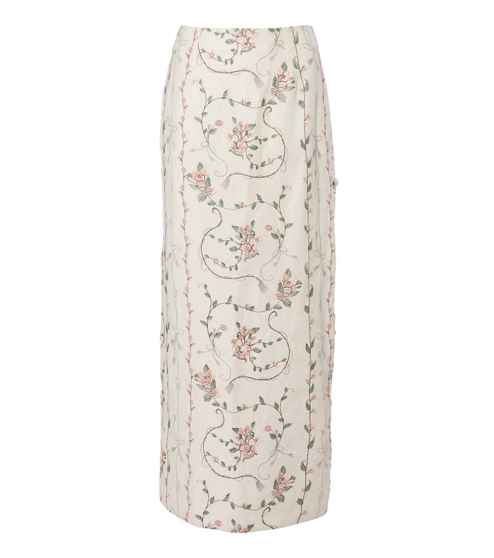 Photo: Agua by Agua Bendita Lirica floral embroidered linen maxi skirt