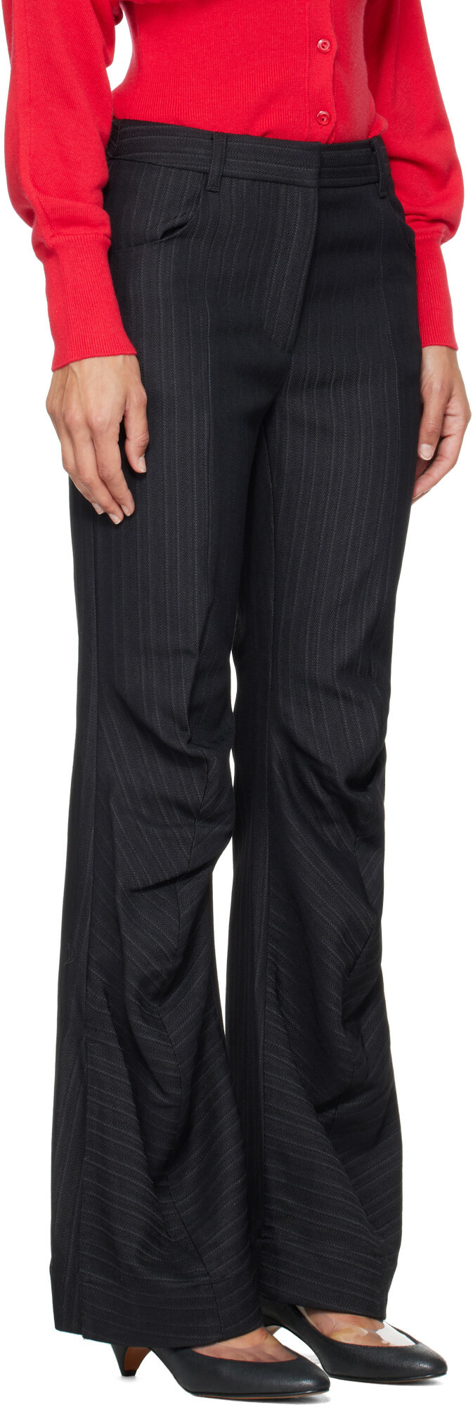 OPEN YY Black Stripe Tailored Bootcut Trousers