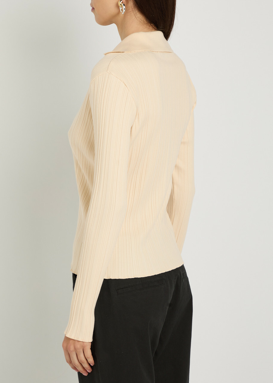 Vince Ribbed Cotton and Modal-blend Cardigan Off White