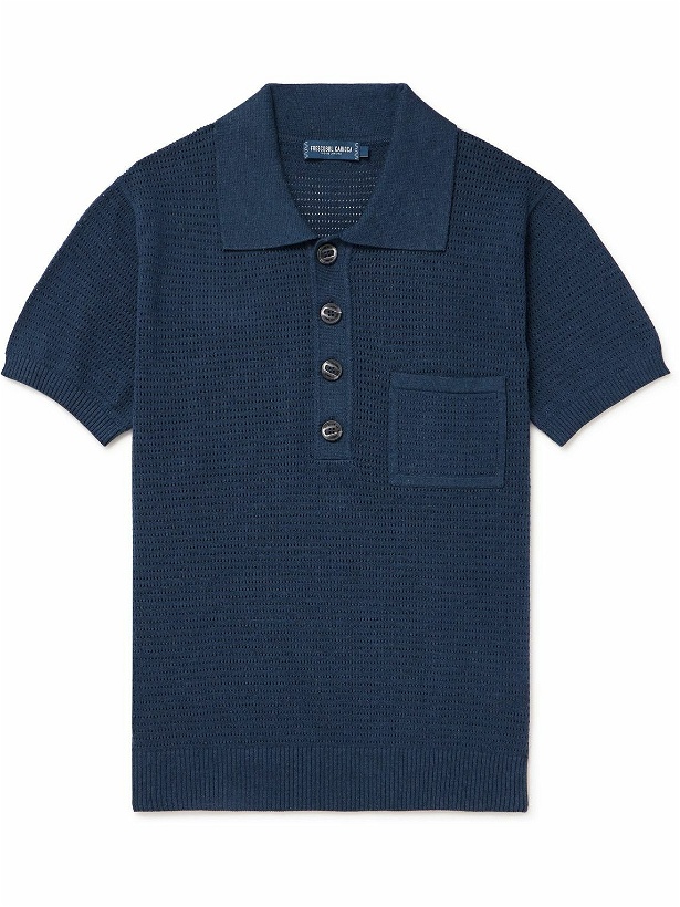 Photo: Frescobol Carioca - Clemente Pointelle-Knit Cotton Polo Shirt - Blue