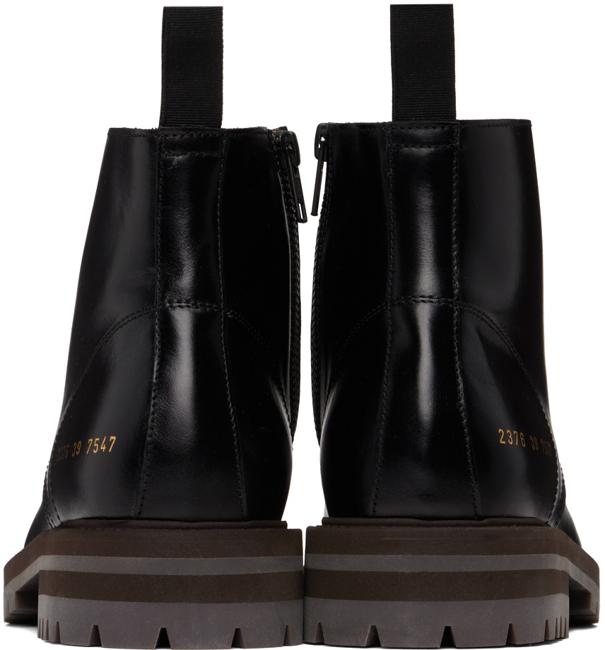 Common Projects Black Leather Combat Boots Common Projects
