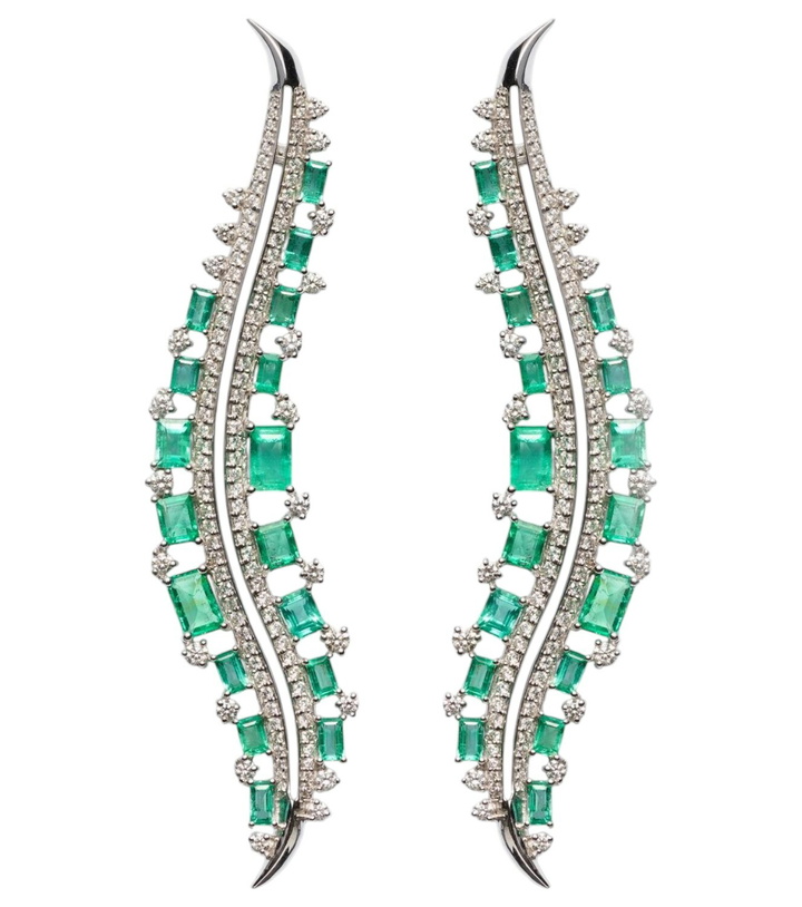 Photo: Ananya Scatter 18kt white gold earrings with diamonds and emeralds