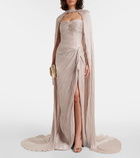 Marmar Halim Caped gathered pleated silk gown