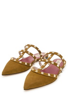 Valentino Garavani Rockstud Suede Mules Camel