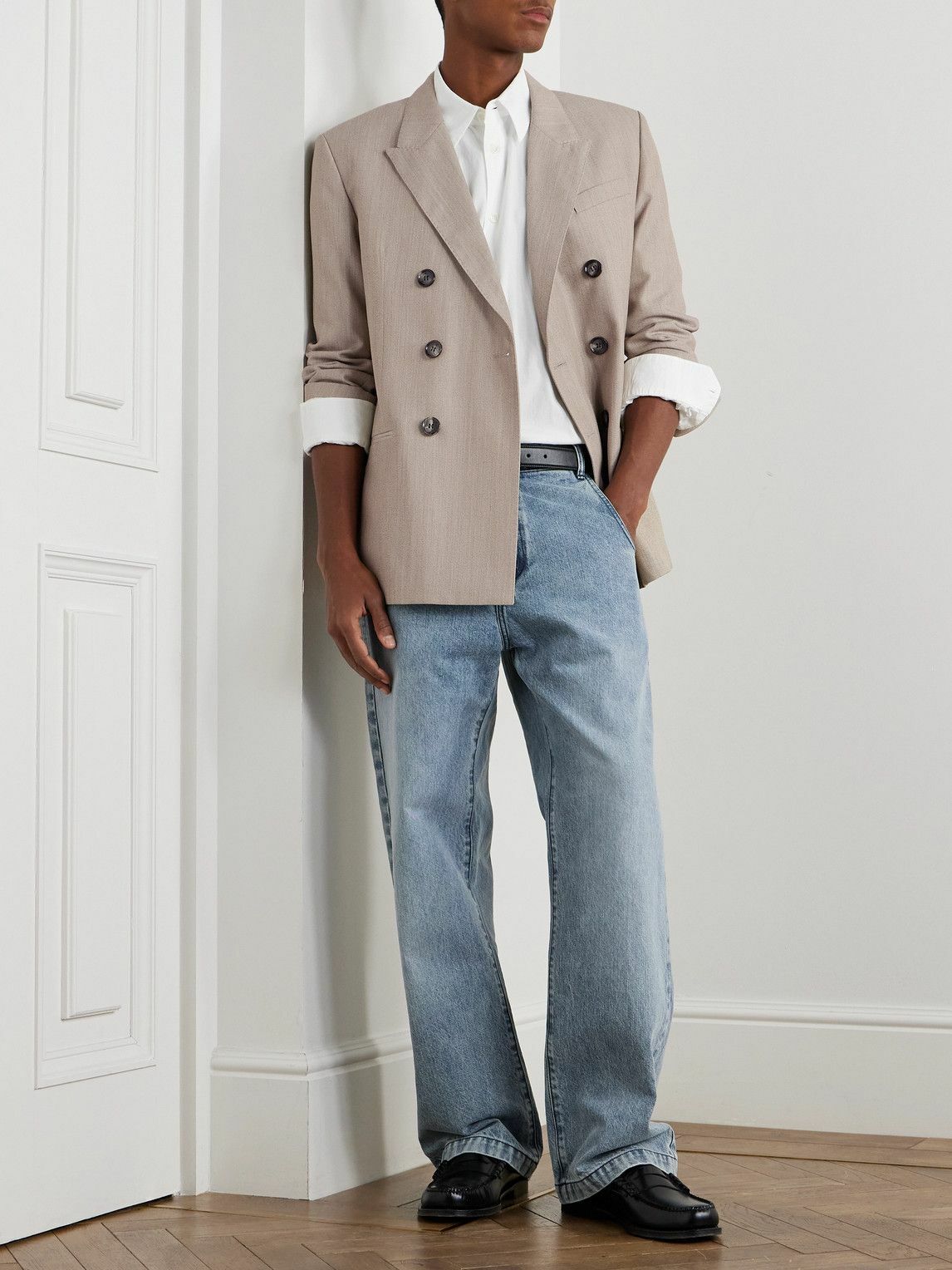 AMI PARIS - Double-Breasted Wool Blazer - Neutrals