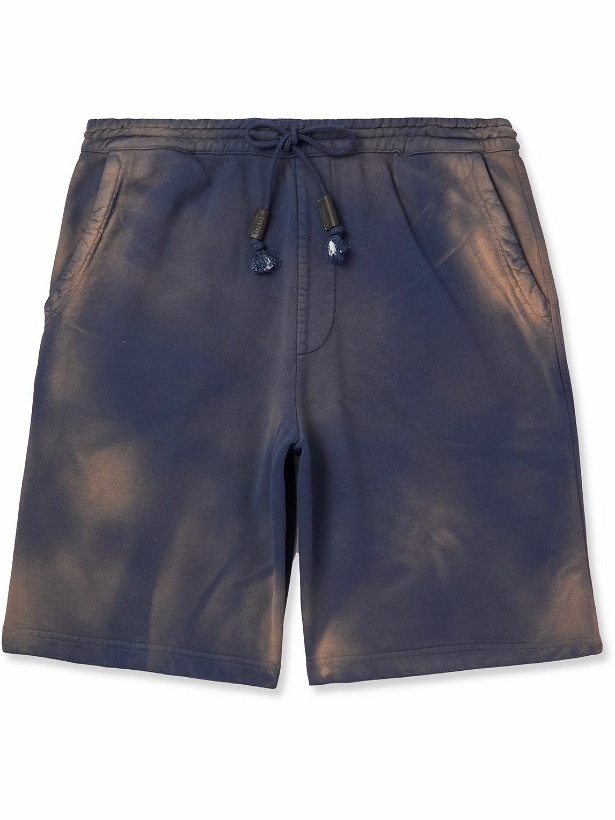 Photo: Loewe - Garment-Dyed Logo-Embroidered Straight-Leg Cotton-Jersey Drawstring Shorts - Blue