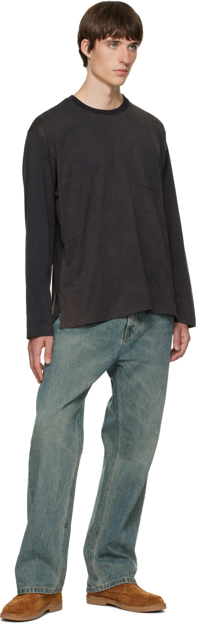 Solid Homme Gray Patch Pocket Long Sleeve T-shirt