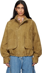 The Attico Tan Suede Bomber Jacket