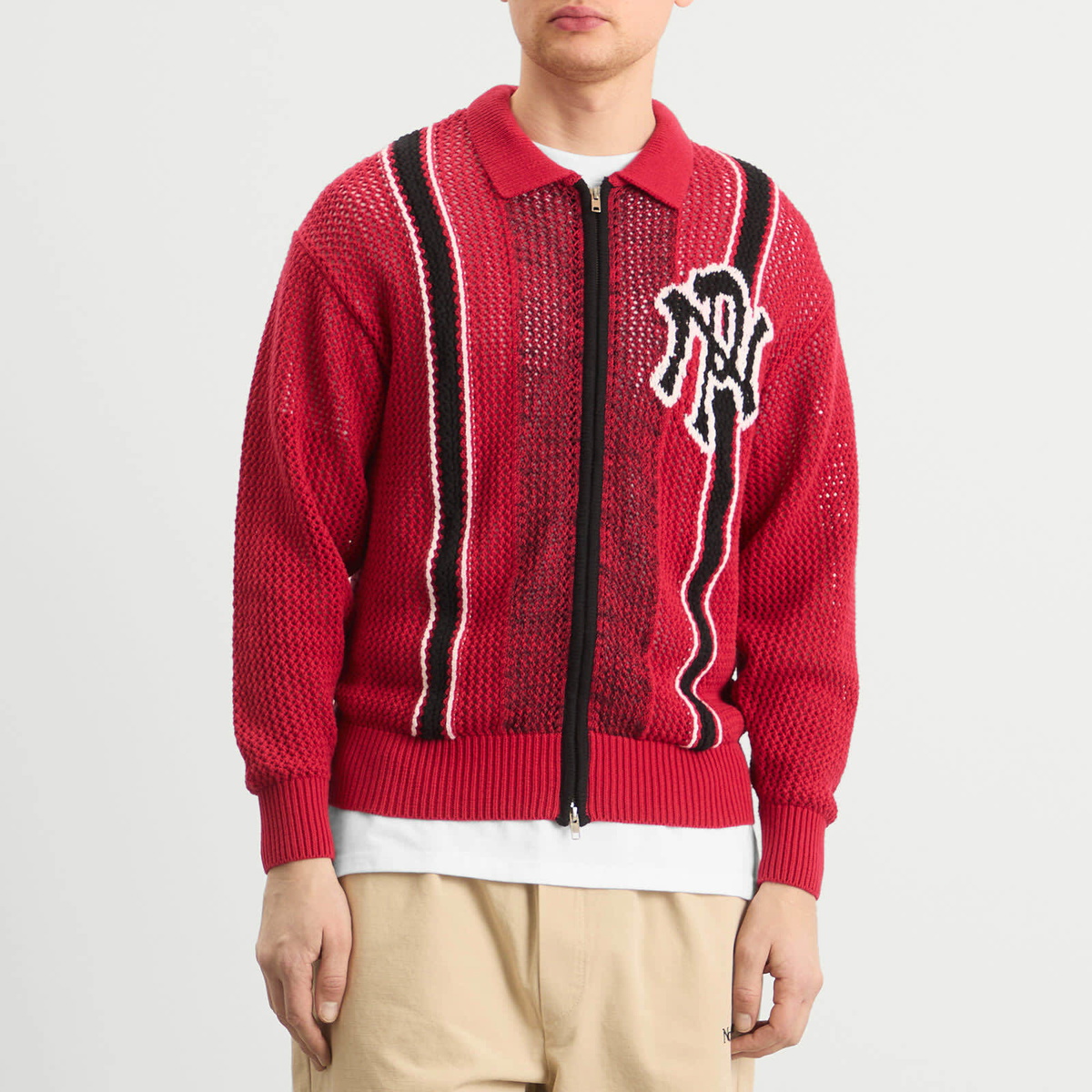 No Problemo Men's NYP Sports Crochet Zip Cardigan in Red