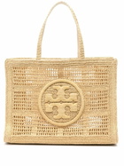 Tory Burch Neutral Ella Straw Crochet Tote Bag