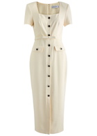 Self-portrait Belted Button-embellished Midi Dress Cream