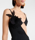David Koma Asymmetric cutout floral-appliqué midi dress