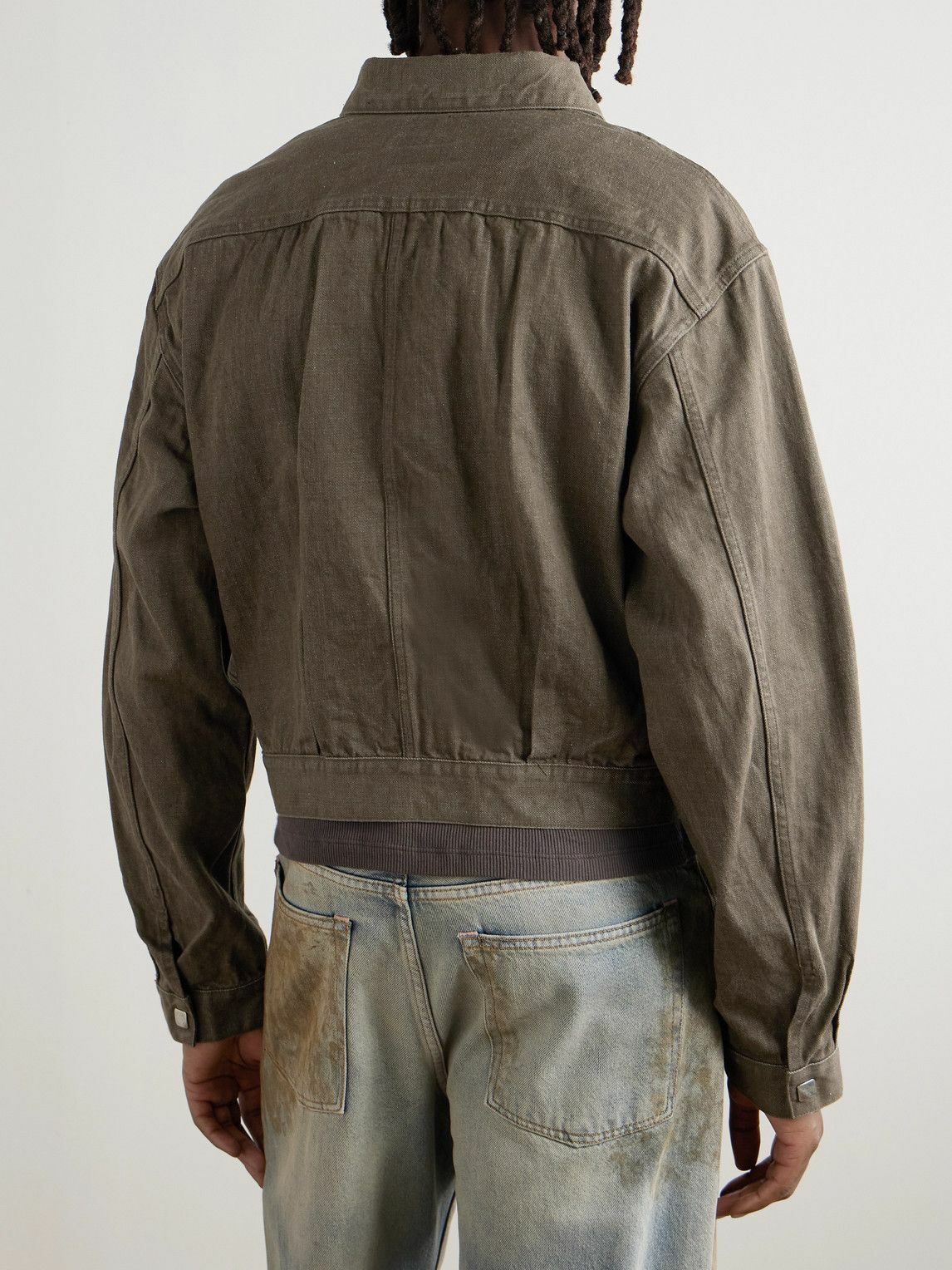 KAPITAL - Cropped Denim-Jacquard Bomber Jacket - Green