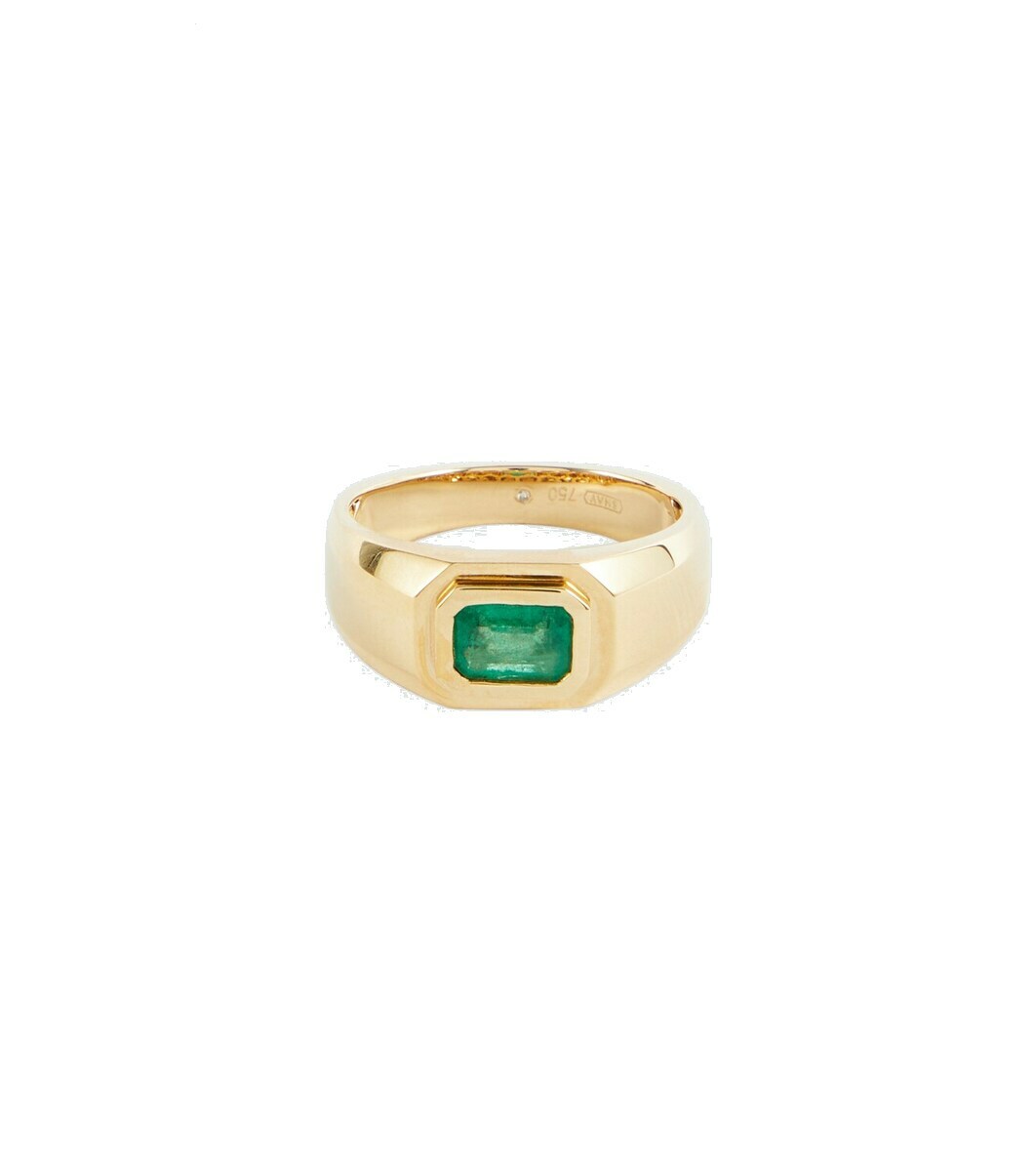 Shay Jewelry Medium Link 18kt gold ring with emerald Shay Jewelry