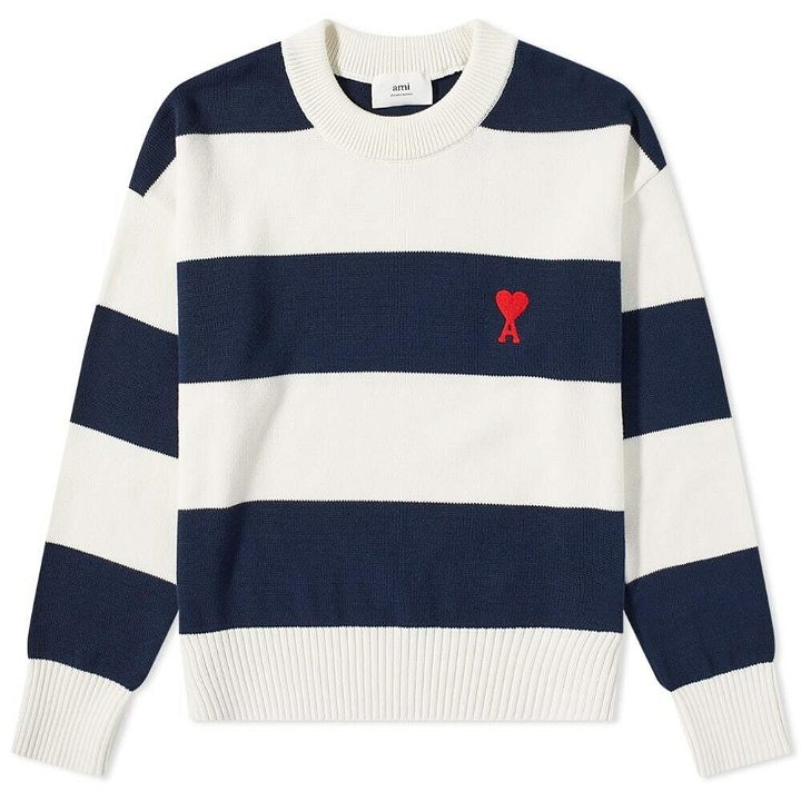 Photo: AMI Men's Small A Rugby Striped Crew Knit in Blue/White/Red