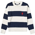 AMI Men's Small A Rugby Striped Crew Knit in Blue/White/Red
