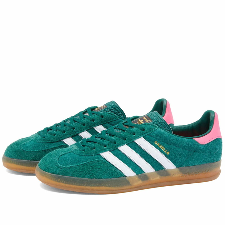 Photo: Adidas Men's Gazelle Indoor Sneakers in Collegiate Green/Ftwr White/Lucid Pink