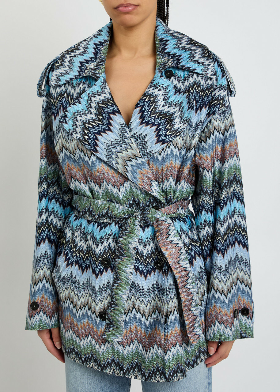 Missoni Zigzag Belted Fine-knit Trench Jacket Multicoloured