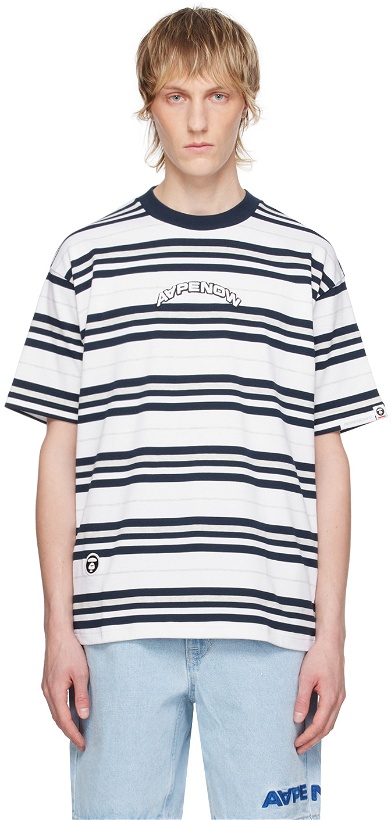 Photo: AAPE by A Bathing Ape White & Navy Striped T-Shirt