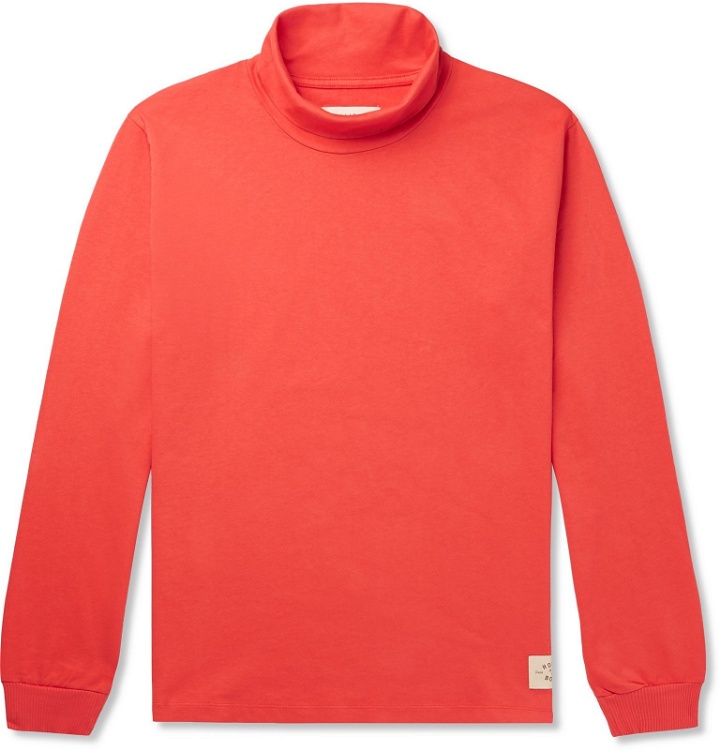 Photo: Holiday Boileau - Mock-Neck Cotton-Jersey T-Shirt - Red