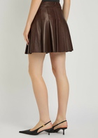 Nour Hammour Pleated Leather Mini Skirt Brown