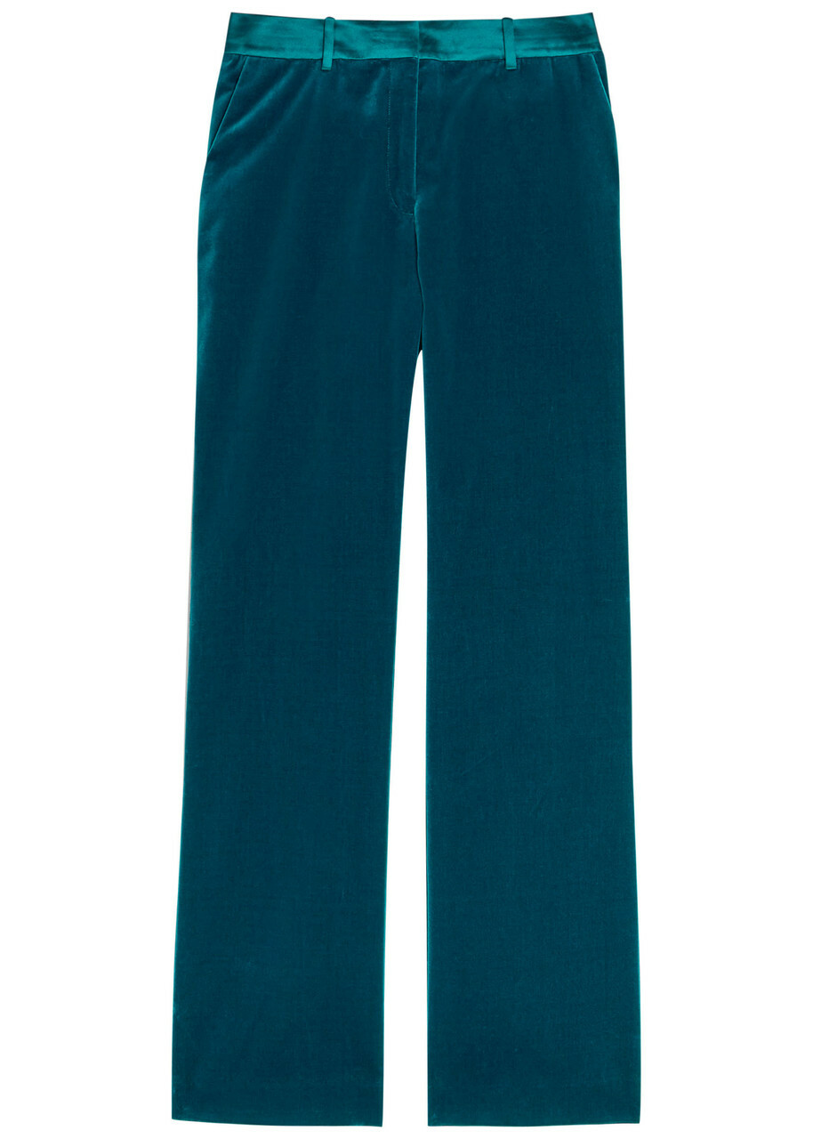 Rabanne Straight-leg Velvet Trousers Turquoise