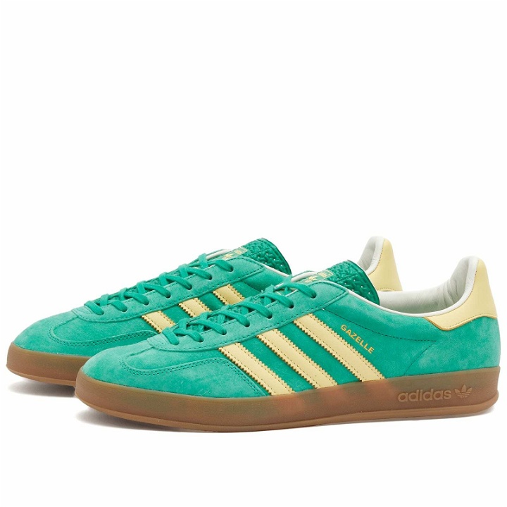 Photo: Adidas GAZELLE INDOOR Sneakers in Semi Court Green/Almost Yellow and Gum