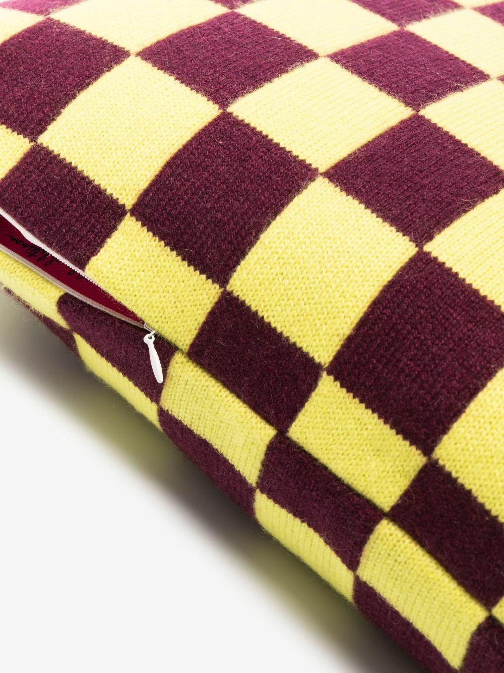 The Elder Statesman Yellow And Red Checkerboard Cashmere Cushion