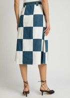 Lovebirds Darcey Checked Cotton and Denim Midi Skirt Blue And White