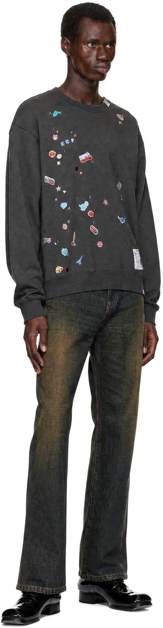 Maison MIHARA YASUHIRO Black Kids Sticker Printed Sweatshirt
