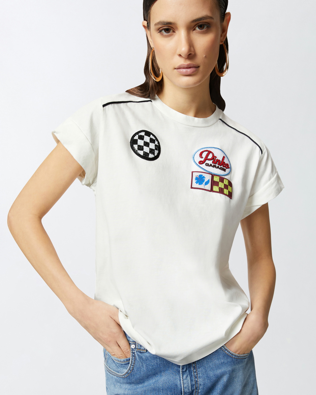 Pinko Pinko Garage Racing Style T Shirt Snow White
