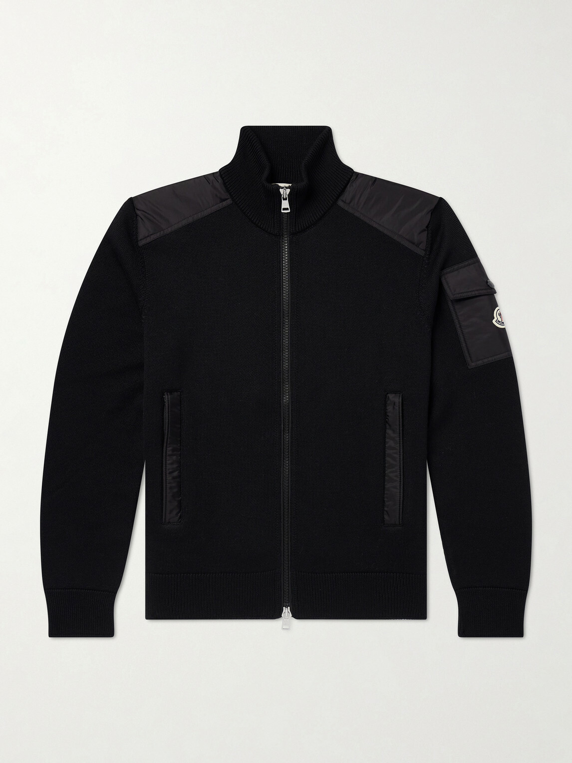 Moncler - Panelled Virgin Wool Zip-Up Cardigan - Black