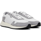 BOSS White & Gray Lightweight Fabric Suede Trim Sneakers