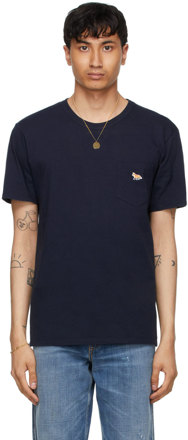 Maison Kitsuné Navy Profile Fox Patch Pocket T-Shirt Maison Kitsune