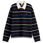 Le Père Men's Long-Sleeve Rugby Polo in Brown Multi Stripe