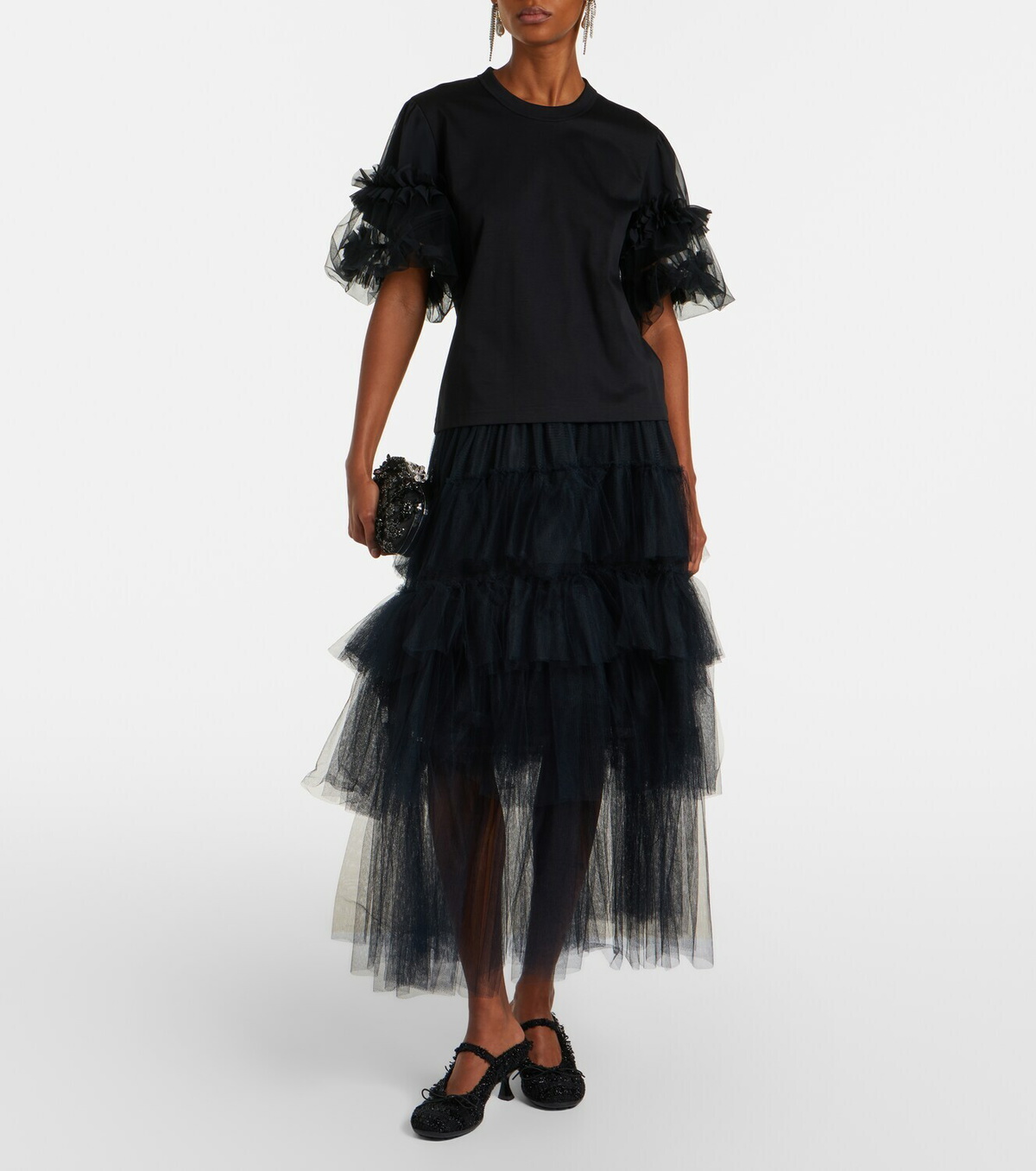 Noir Kei Ninomiya Ruffled tulle-trimmed cotton T-shirt