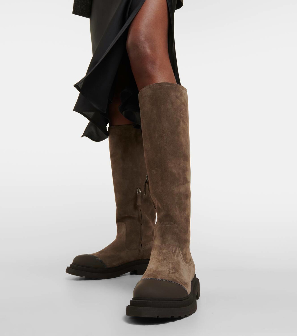 Brunello Cucinelli Embellished suede knee-high boots