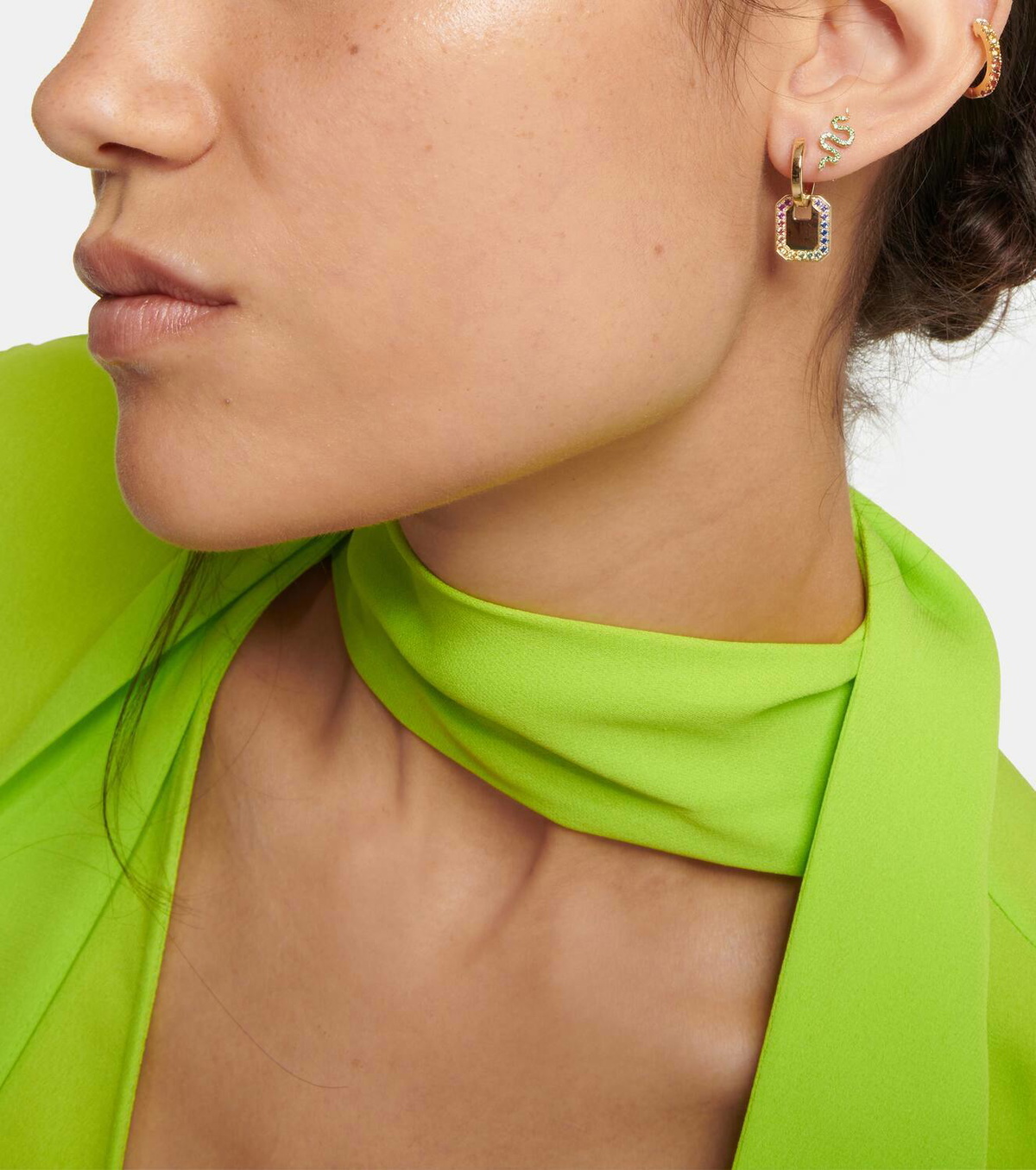 Robinson Pelham Orb Large 14kt gold single hoop earring with diamond and sapphires