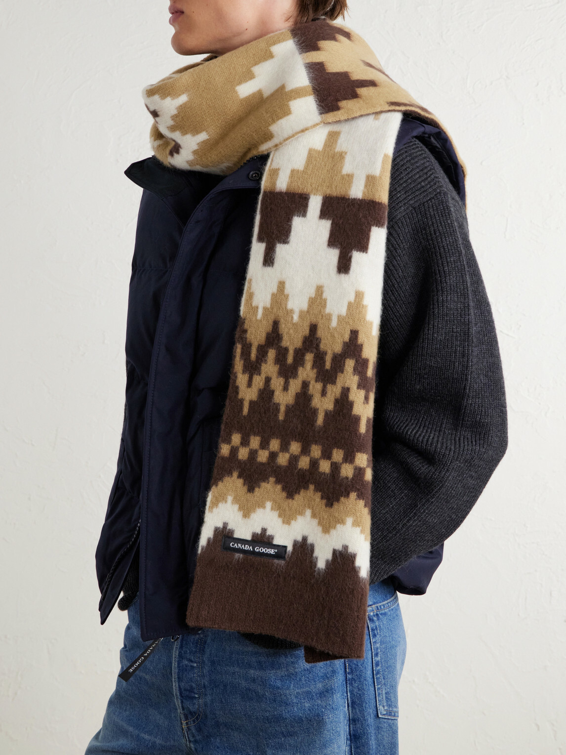Canada Goose - Logo-Appliquéd Fair Isle Jacquard-Knit Wool and Alpaca-Blend Scarf - Brown