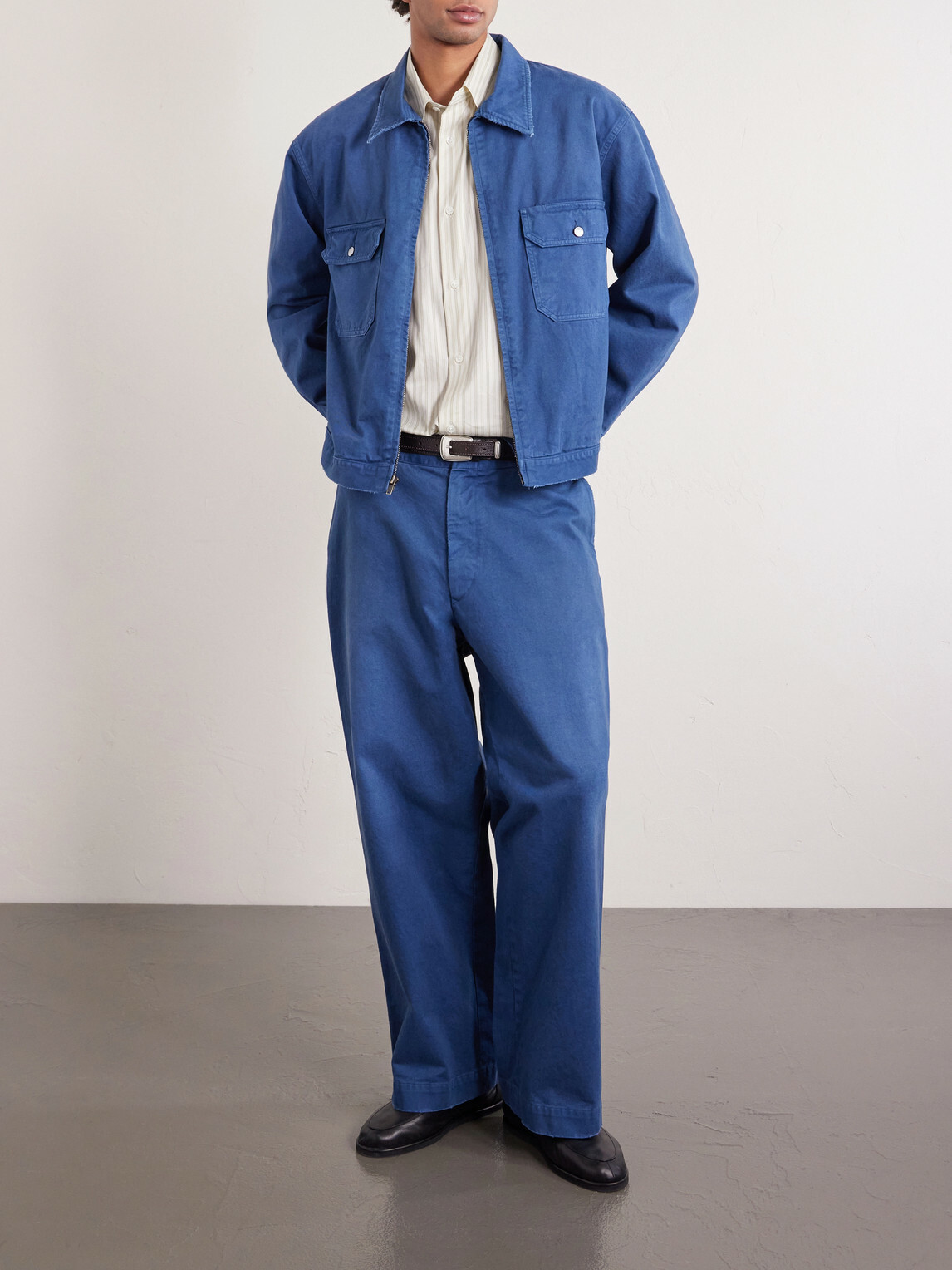 A.PRESSE - Straight-Leg Cotton-Twill Trousers - Blue