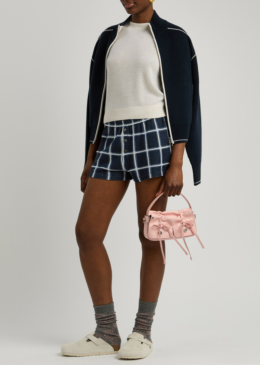 Guest In Residence Picnic Plaid Intarsia Silk-blend Shorts Navy