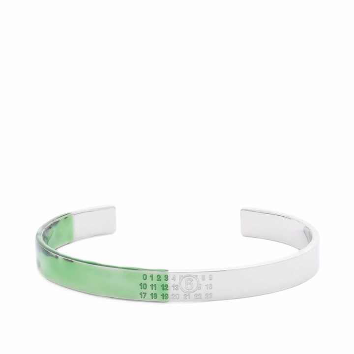 Photo: MM6 Maison Margiela Men's Number Logo Cuff in Polished Silver/Green