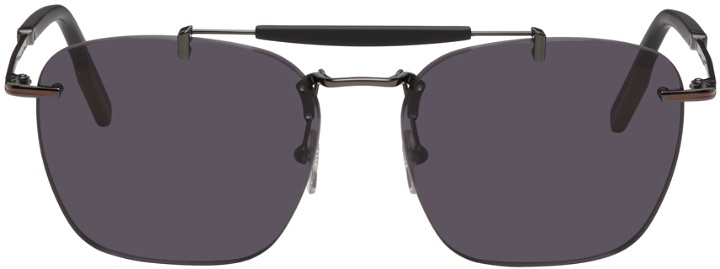 Photo: ZEGNA Black & Gunmetal Rimless Sunglasses