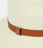 Gucci Leather-trimmed panama hat