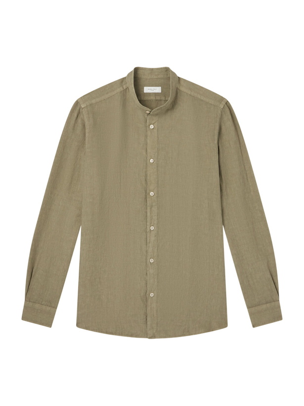 Photo: Boglioli - Grandad-Collar Linen Shirt - Green