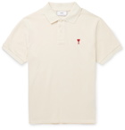 AMI - Logo-Appliquéd Cotton-Pique Polo Shirt - Off-white