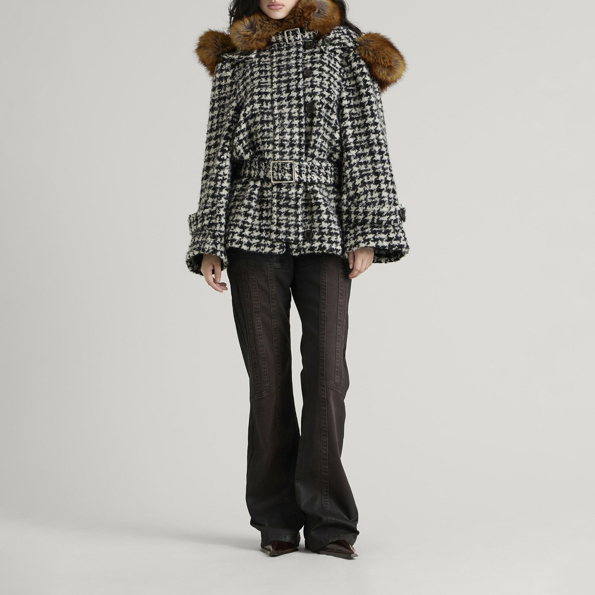 KNWLS Women's BABY Parka Jacket in Houndstooth