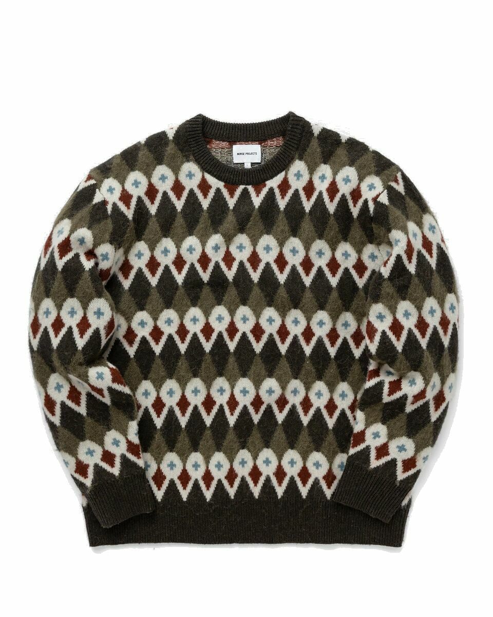 Photo: Norse Projects Rune Loose Merino Fair Isle Jacquard Sweater Green/White - Mens - Pullovers